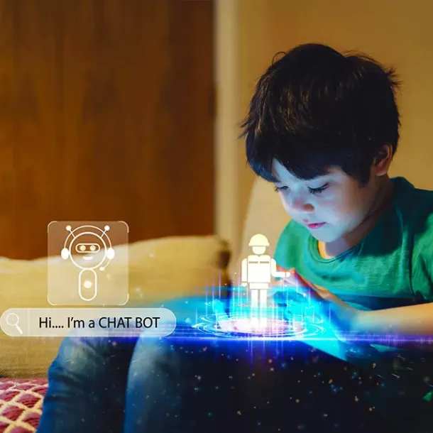 Ilustrasi Anak Kecil Menggunakan Chatbot AI