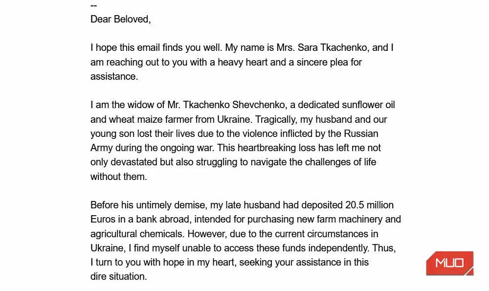 04 fake ukraine war widow scam email