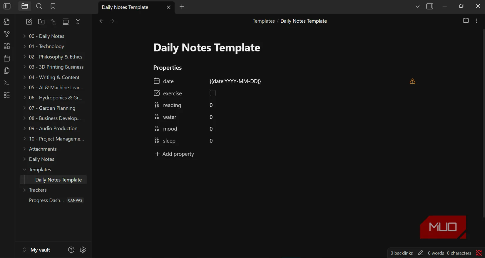 02 adding properties in obsidian template