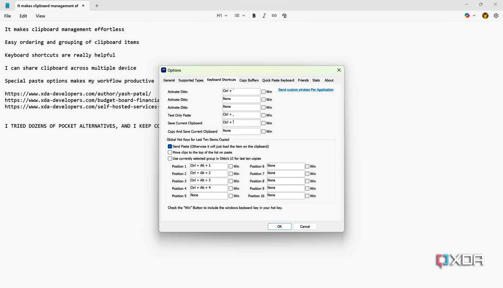 custom keyboard shortcuts ditto