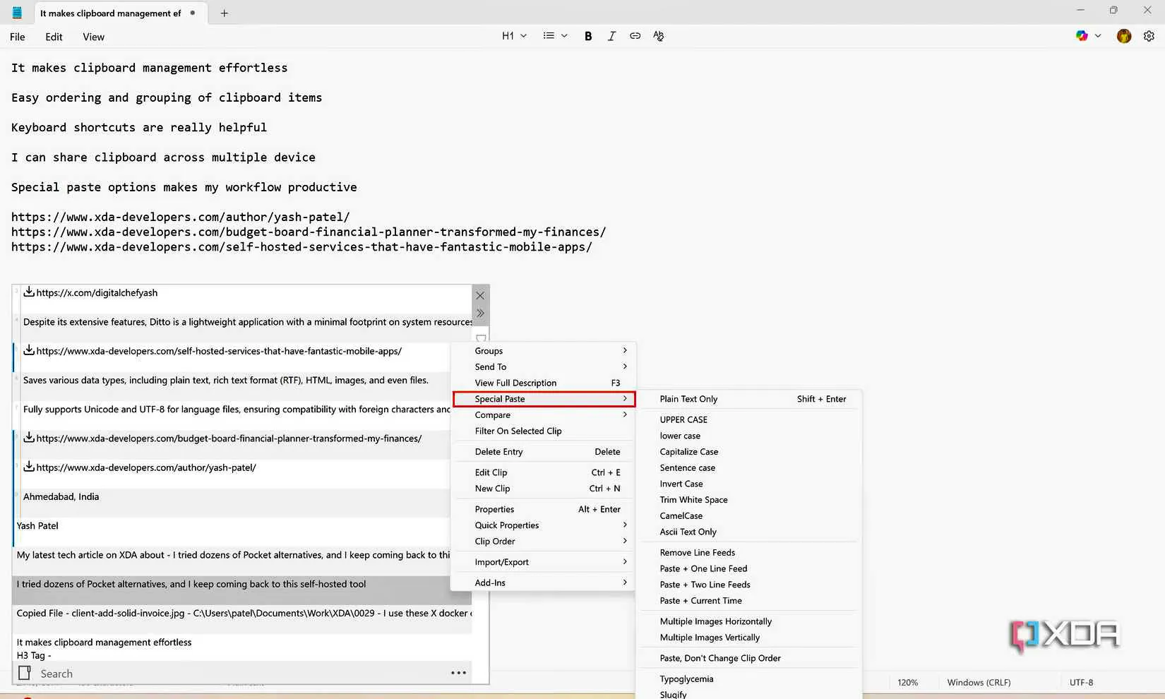 special paste options ditto