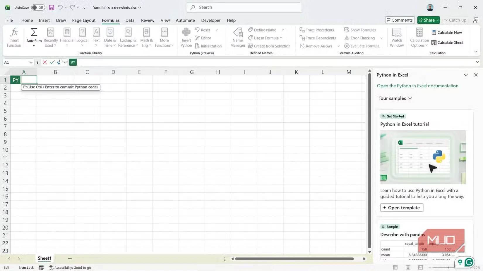 inserting python code in excel sheet