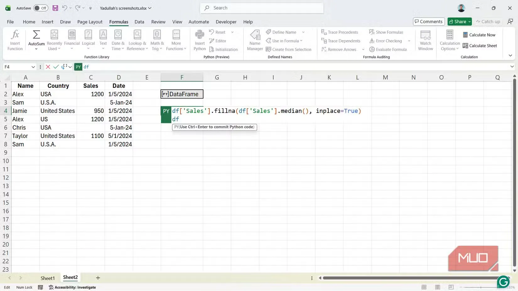 median calculation python code in excel
