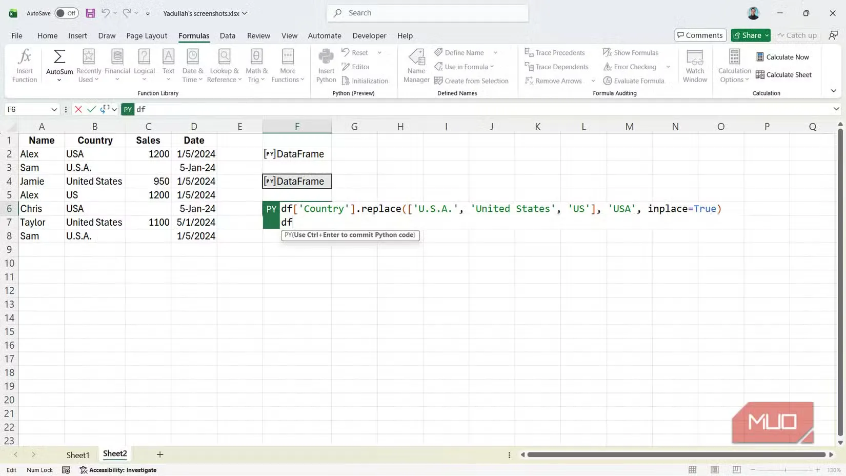 abbreviation correction python code in excel