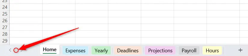01a the area to right click near the sheet navigation arrows in the bottom left corner of an excel workbook to bring up the worksheet menu