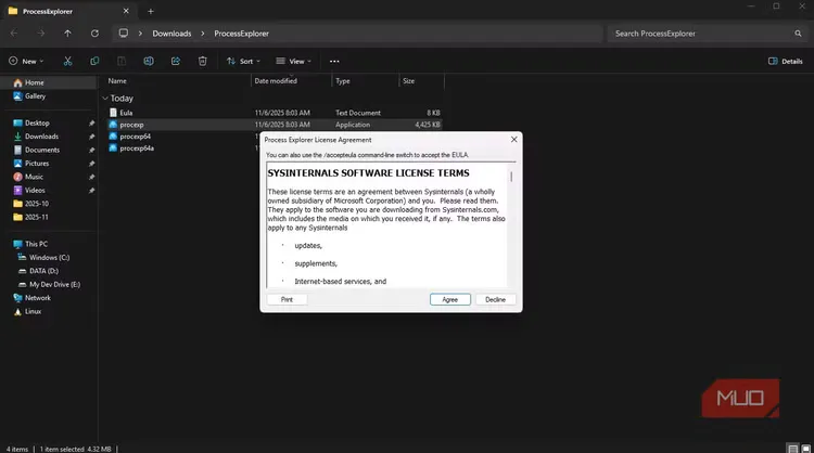 running the process explorer application as an admin 1