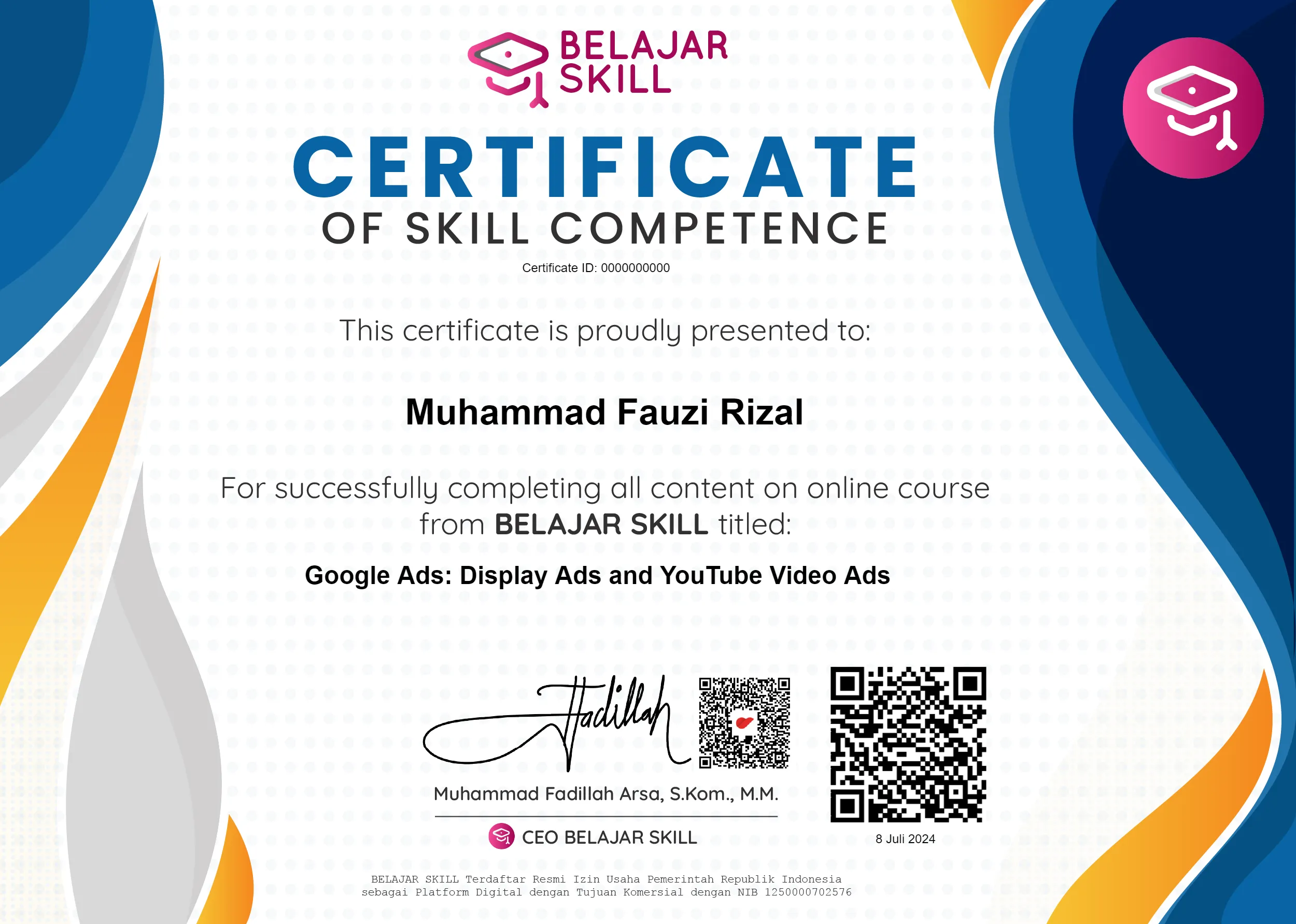 sertifikat skill akademi Google Ads Display Ads and YouTube Video Ads