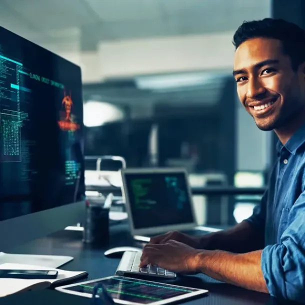 Ilustrasi Pria Bekerja di Depan PC